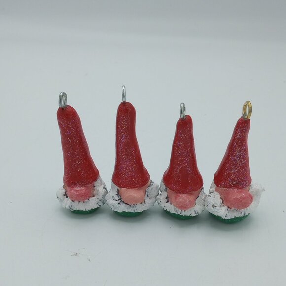 Red Chris Green Gnome Ornaments Christmas Pendant Handmade OOAK Folkart Set of 4 - Picture 2 of 8